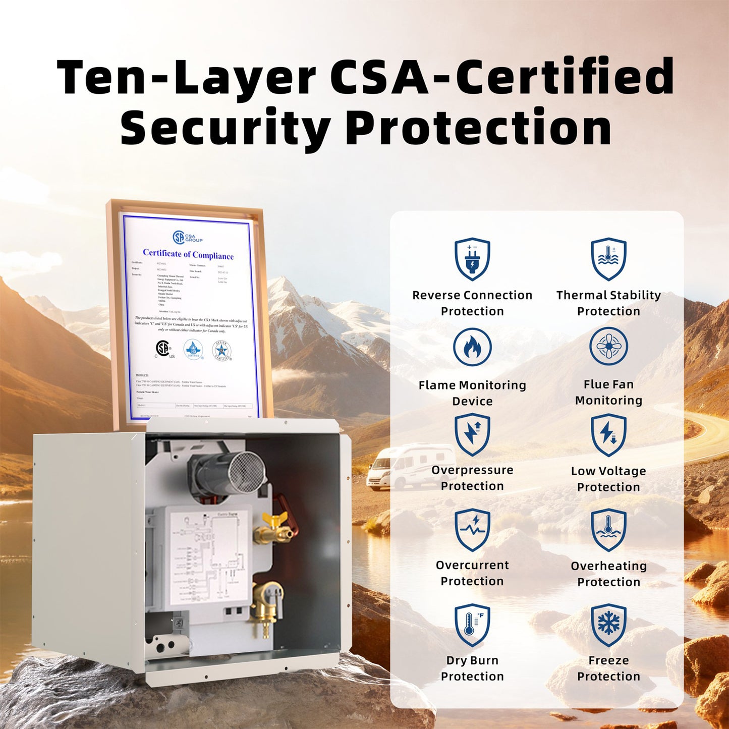 Hillhub RV Tankless Water Heater, 3.9 GPM On-Demand Instant Hot Water Heater for Motorhome Camper, 65,000 BTU Propane with Stable Temperature for Outdoor Shower & Travel Trailers