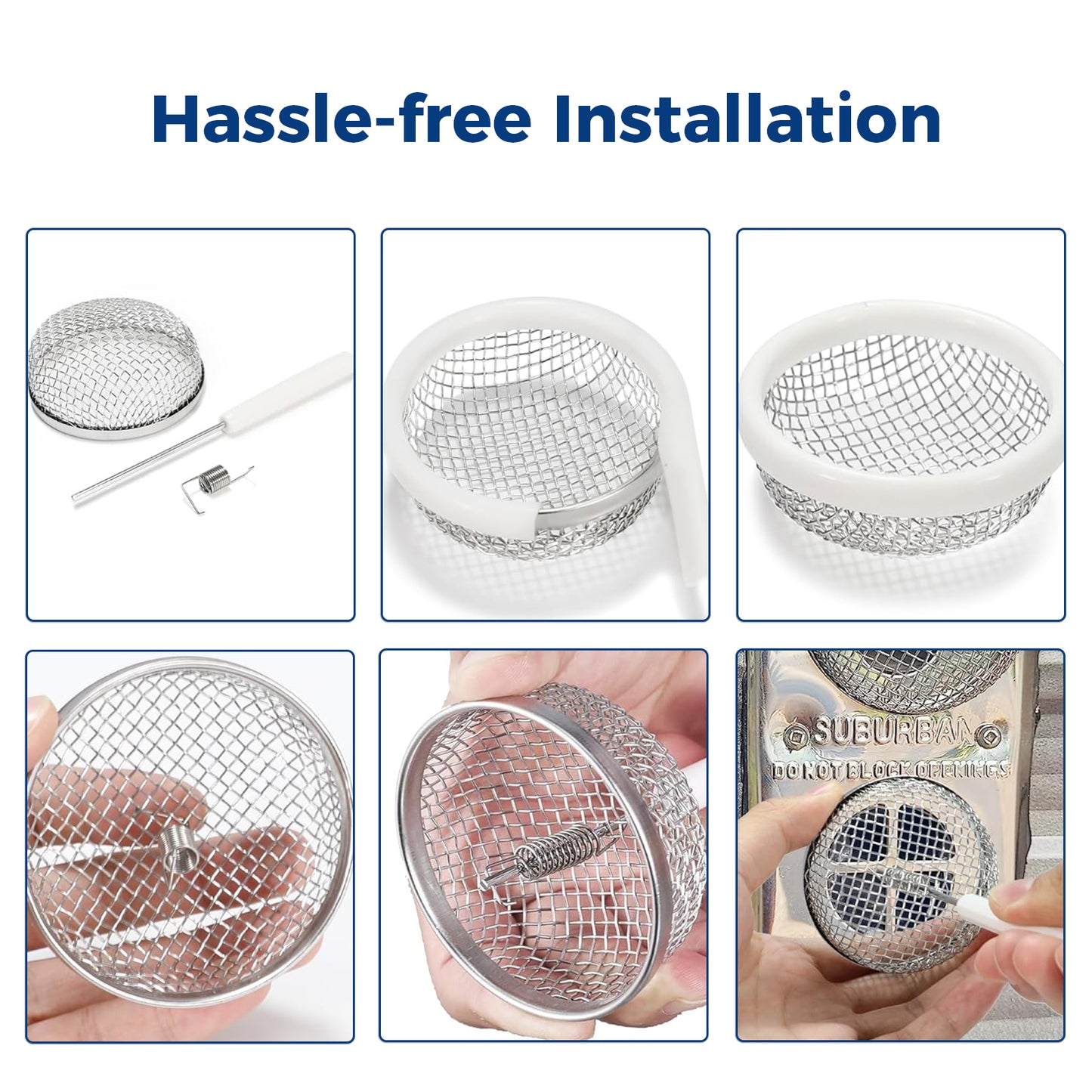 Hillhub 17PCS RV Furnace Vent Cover, Water Heater Vents Stainless Steel Mesh, Flying Insect Screen and Bug Covers for Camper, RV Accessories for Outside with Installation Tool