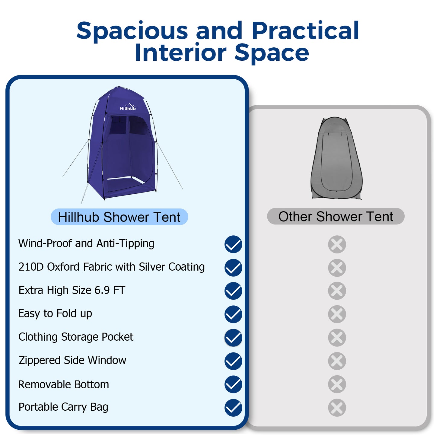 Hillhub Portable Camping Shower Tent with Floor, Outdoor Privacy Dressing Room, Toilet Sun Shelter with Carry Bag for Beach, Camping, 6.9 FT Extra Tall and Wind-Proof, 210D Oxford Cloth Waterproof