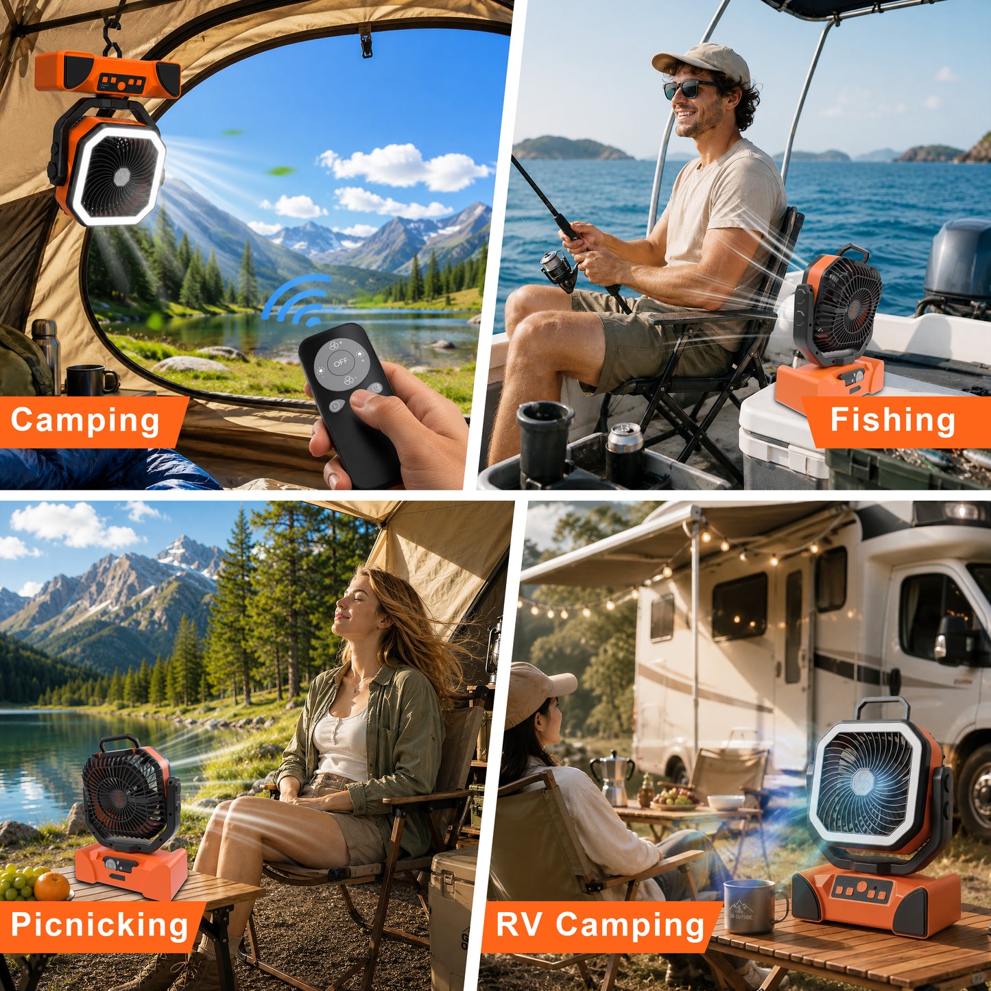Orange Portable Camping Fan