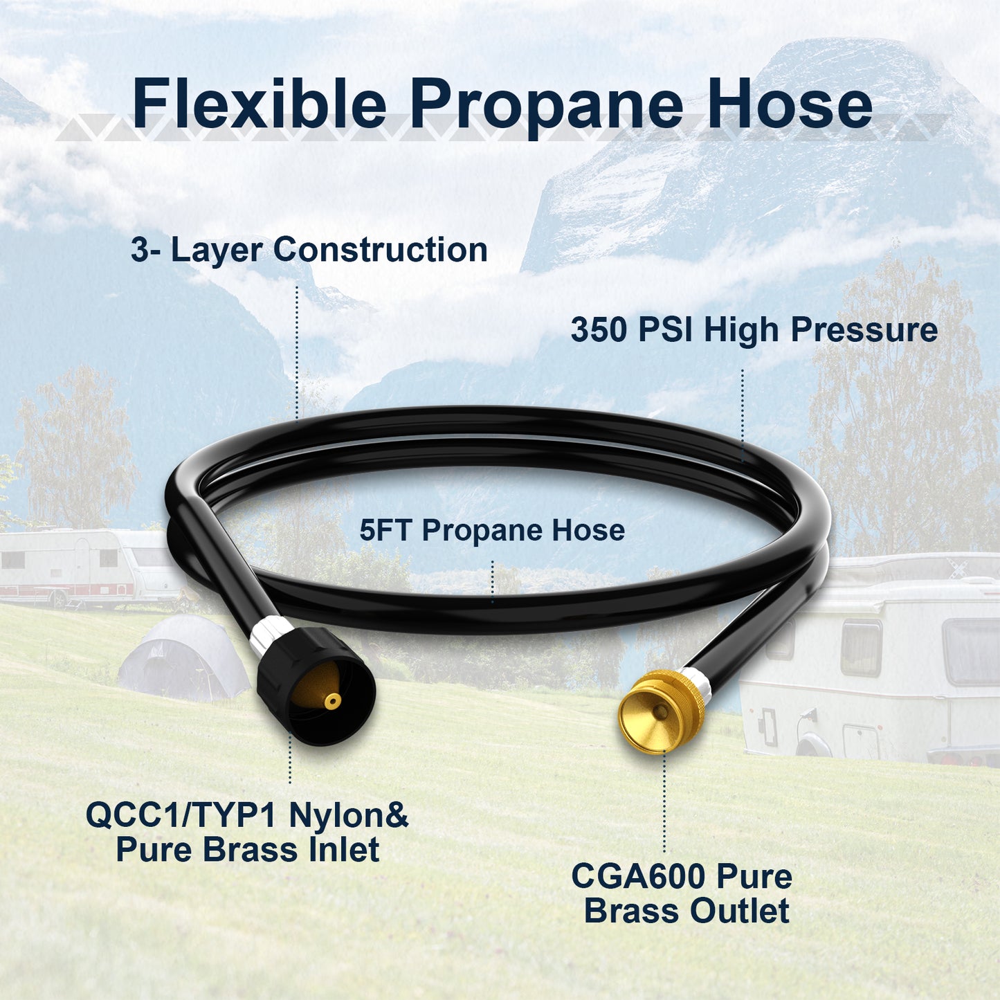 Hillhub 5 Feet Propane Gas Hose Adapter Connect 1lb to 20lb for Hillhub Portable Water Heaters, Converts 1lb Appliances to 5-40lb Tanks, Replacement for Qcc1/Type 1 Tank, Certified