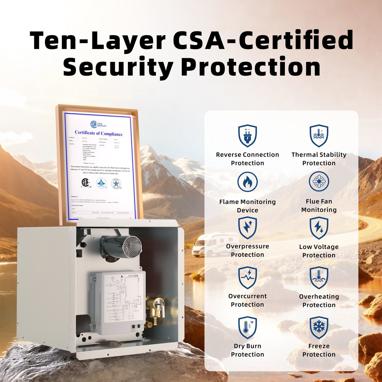 Hillhub RV Tankless Water Heater, 3.9 GPM Propane Instant Hot Water Heater for Motorhome Camper, 65,000 BTU On-Demand with Stable Temperature for Outdoor Shower & Travel Trailers