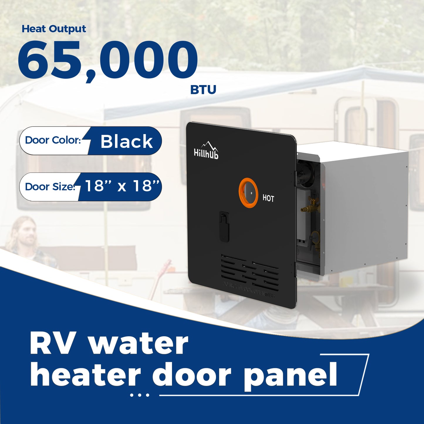 18 x 18 Inches RV Water Heater Black Door