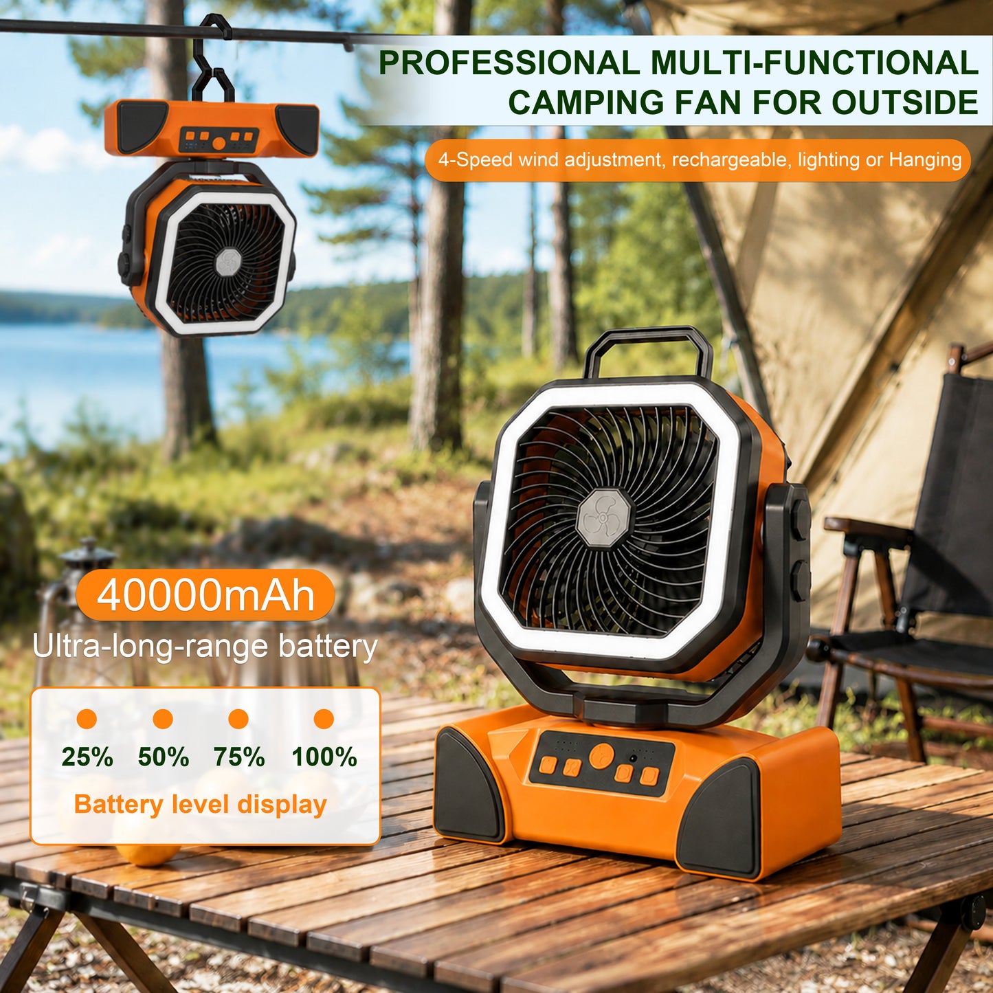 Orange Portable Camping Fan