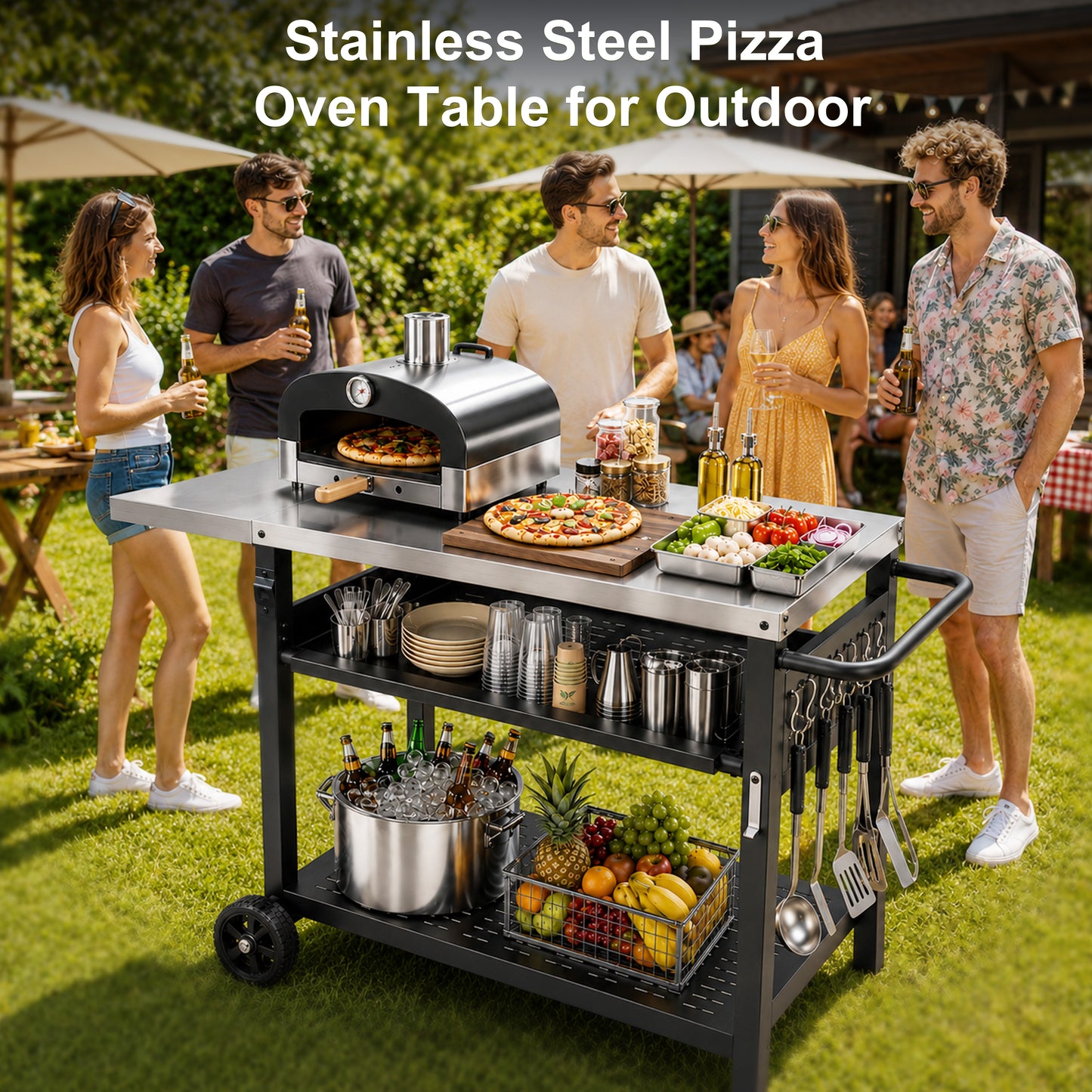Stainless Steel Movable Outdoor Grill Cart