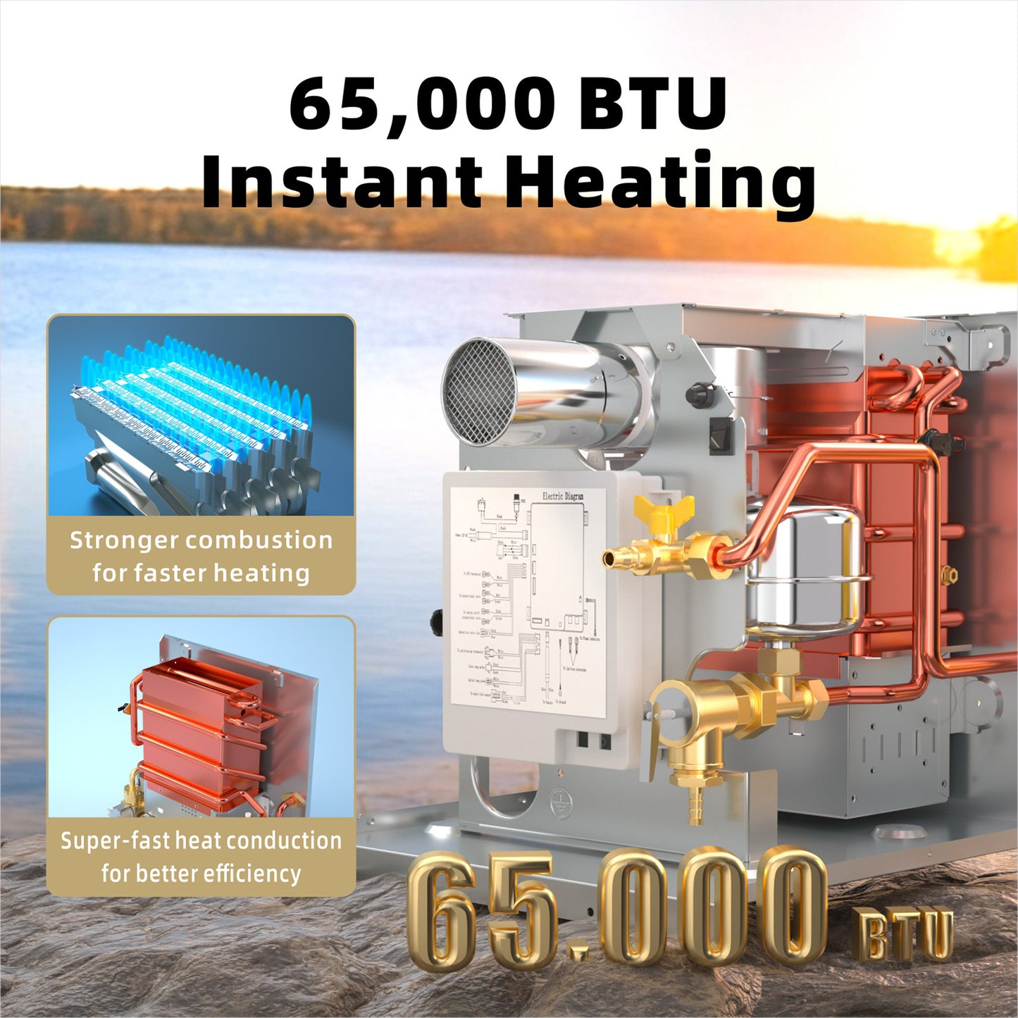 Hillhub RV Tankless Water Heater, 3.9 GPM On-Demand Instant Hot Water Heater for Motorhome Camper, 65,000 BTU Propane with Stable Temperature for Outdoor Shower & Travel Trailers