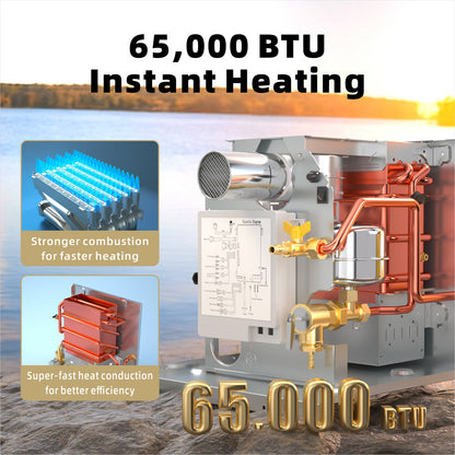 Hillhub RV Tankless Water Heater, 3.9 GPM On-Demand Instant Hot Water Heater for Motorhome Camper, 65,000 BTU Propane with Stable Temperature for Outdoor Shower & Travel Trailers