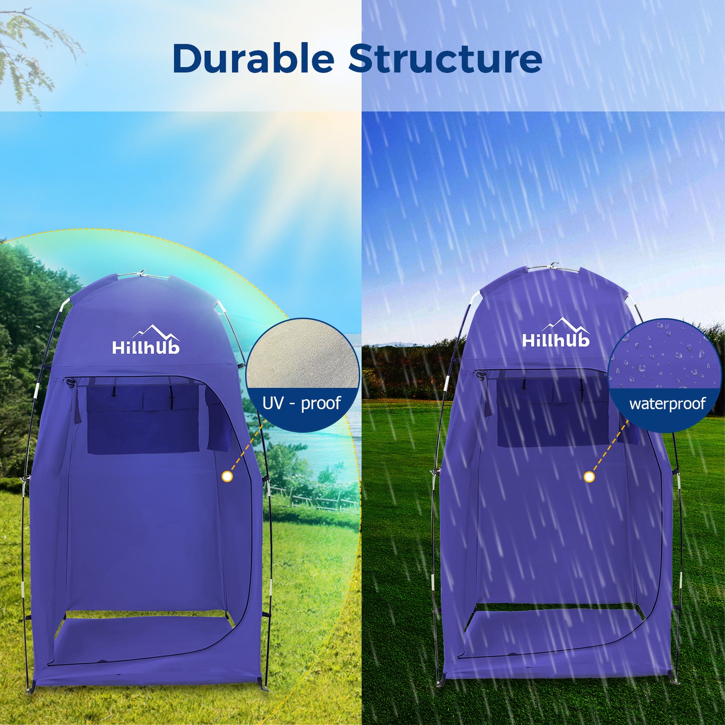 Hillhub Portable Camping Shower Tent with Floor, Outdoor Privacy Dressing Room, Toilet Sun Shelter with Carry Bag for Beach, Camping, 6.9 FT Extra Tall and Wind-Proof, 210D Oxford Cloth Waterproof