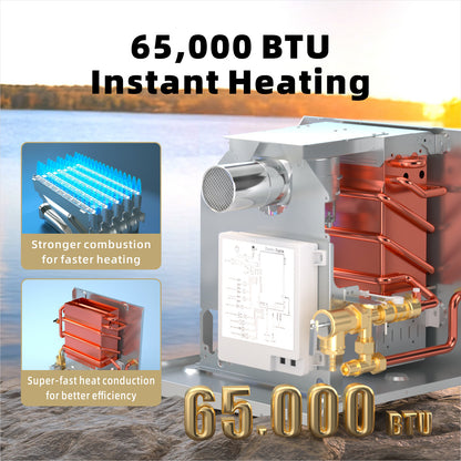 Hillhub RV Tankless Water Heater, 3.9 GPM Propane Instant Hot Water Heater for Motorhome Camper, 65,000 BTU On-Demand with Stable Temperature for Outdoor Shower & Travel Trailers