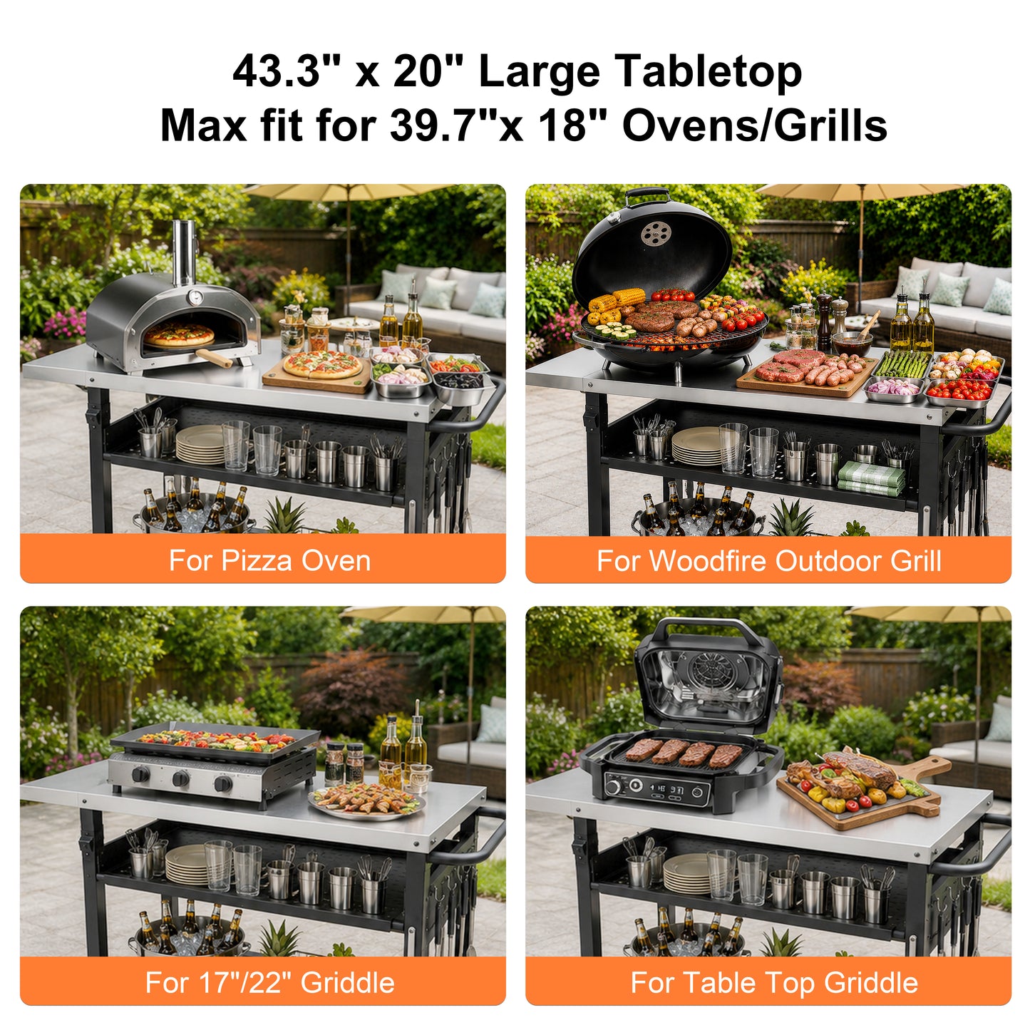 Stainless Steel Movable Outdoor Grill Cart