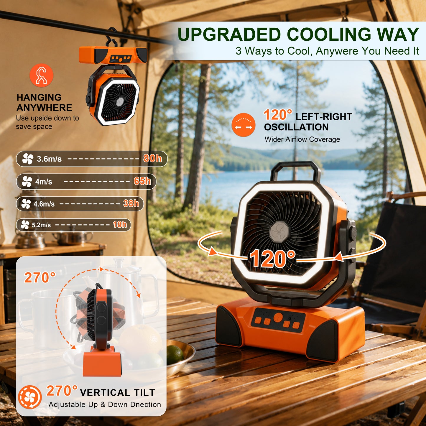 Orange Portable Camping Fan