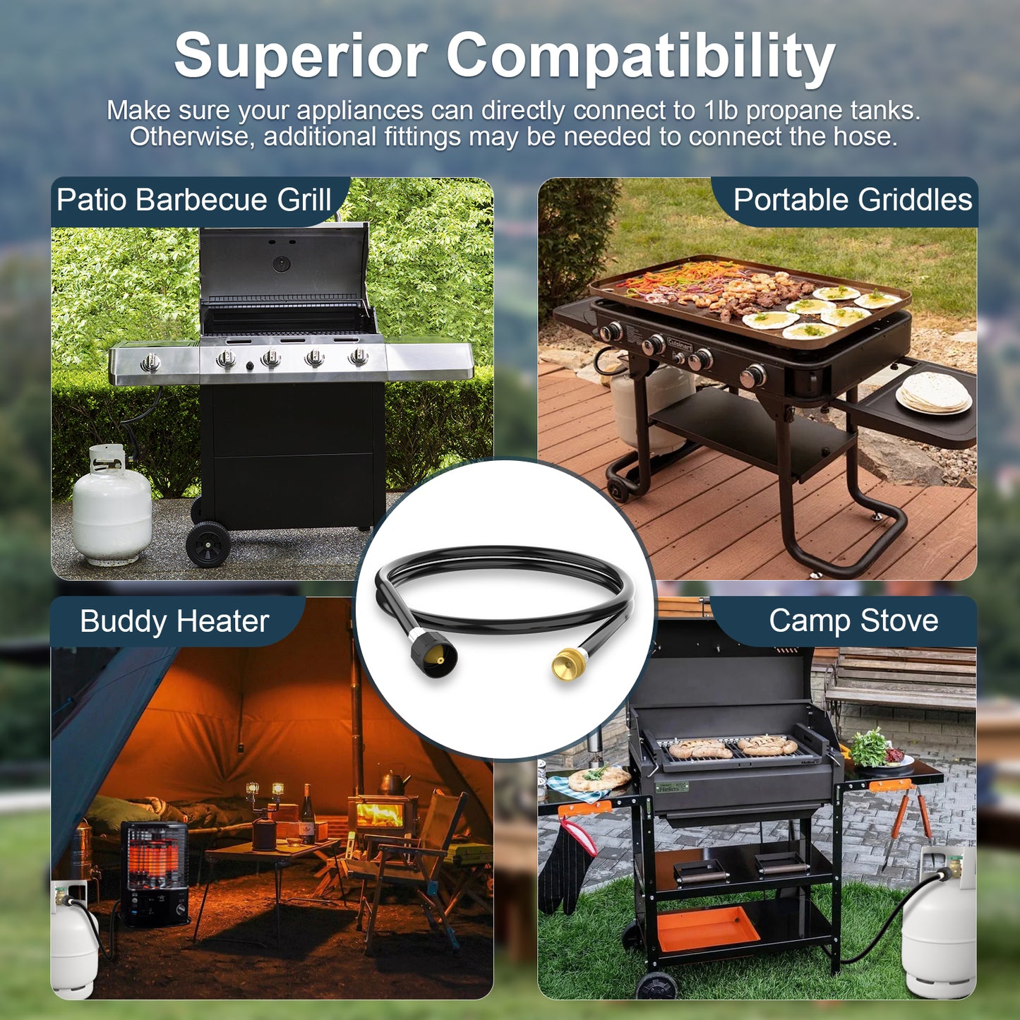 Hillhub 5 Feet Propane Gas Hose Adapter Connect 1lb to 20lb for Hillhub Portable Water Heaters, Converts 1lb Appliances to 5-40lb Tanks, Replacement for Qcc1/Type 1 Tank, Certified