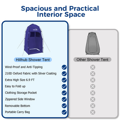 Hillhub Portable Camping Shower Tent with Floor, Outdoor Privacy Dressing Room, Toilet Sun Shelter with Carry Bag for Beach, Camping, 6.9 FT Extra Tall and Wind-Proof, 210D Oxford Cloth Waterproof