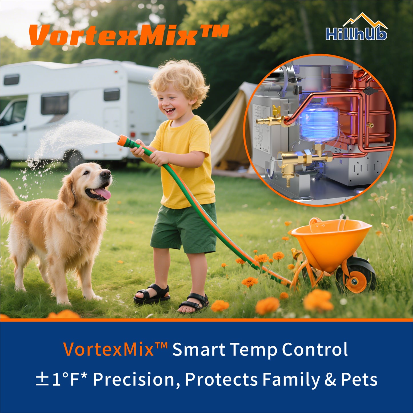 RV Tankless Water Heater, Hillhub 3.9 GPM Instant Hot Water Heater for Camper & Motorhome, 65,000 BTU Propane On-Demand with Stable Flow for Outdoor Shower & RV Plumbing