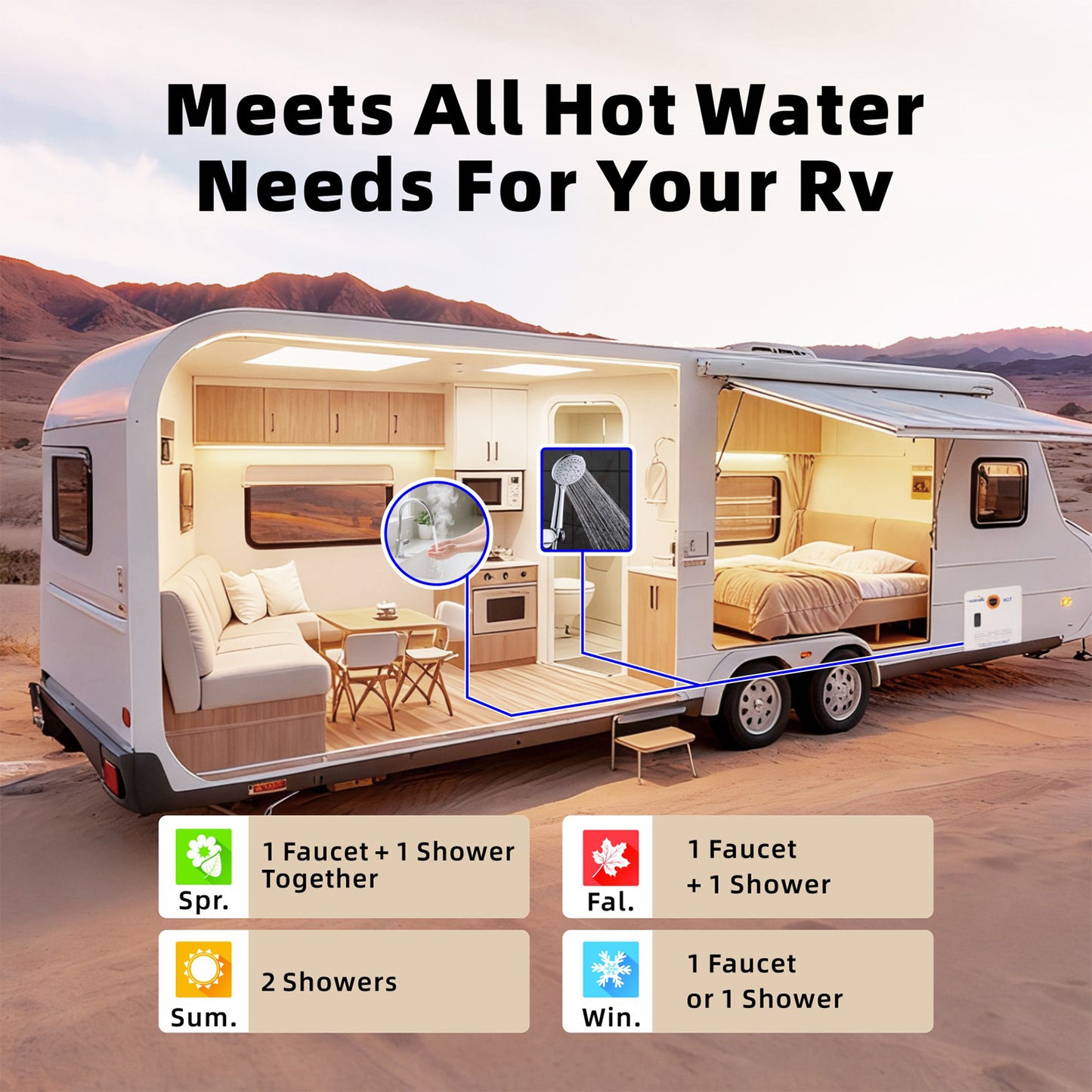 Hillhub RV Tankless Water Heater, 3.9 GPM On-Demand Instant Hot Water Heater for Motorhome Camper, 65,000 BTU Propane with Stable Temperature for Outdoor Shower & Travel Trailers