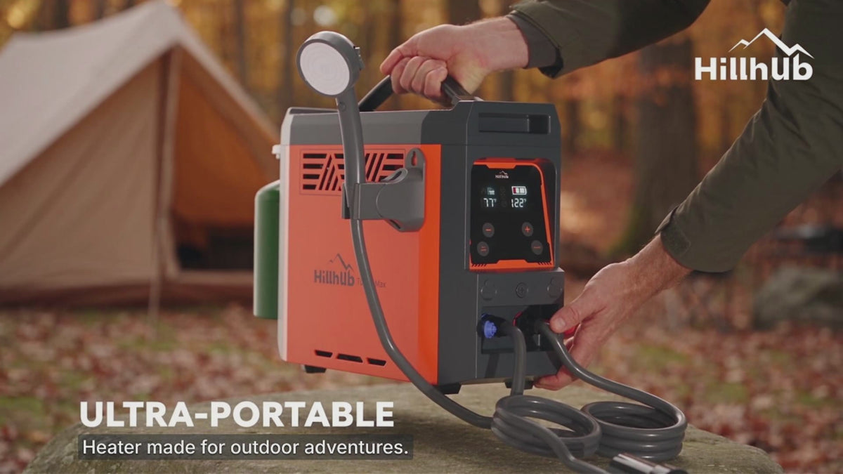 Load video: With Hillhub Portable Water Heater, hot water goes wherever you go.⚡ Instant hot water in seconds🌡️ Stable temperature for a comfortable wash🔋  100mins Long-Lasting Use🚿 Shower pump &amp; showerhead included🎒 Compact and easy to take on your adventures.Hillhub makes outdoor life comfortable — hot water anytime, anywhere. ☀️